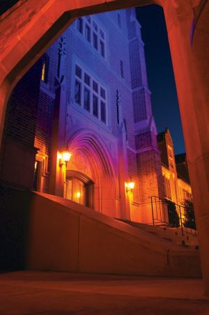 O'Neil Tower in blue for autism awareness