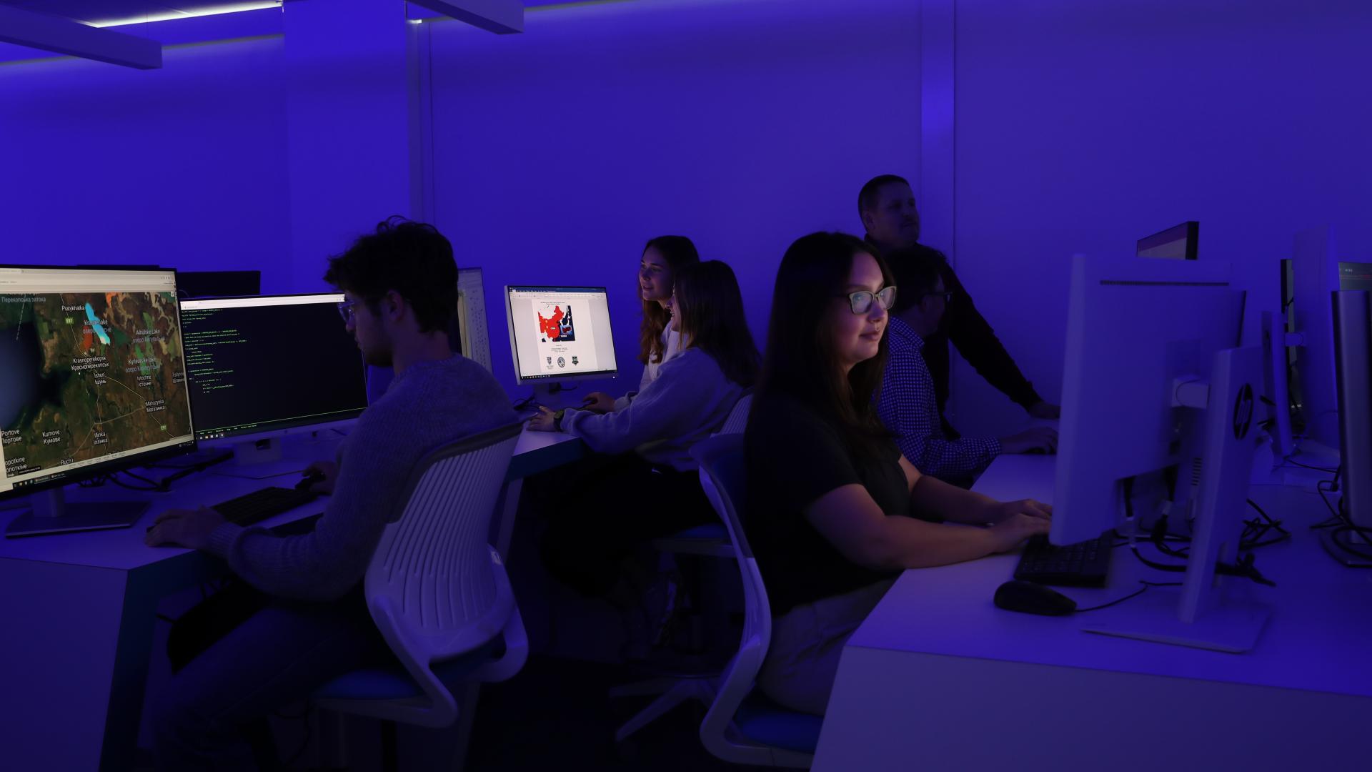 group of students in cyber lab background image