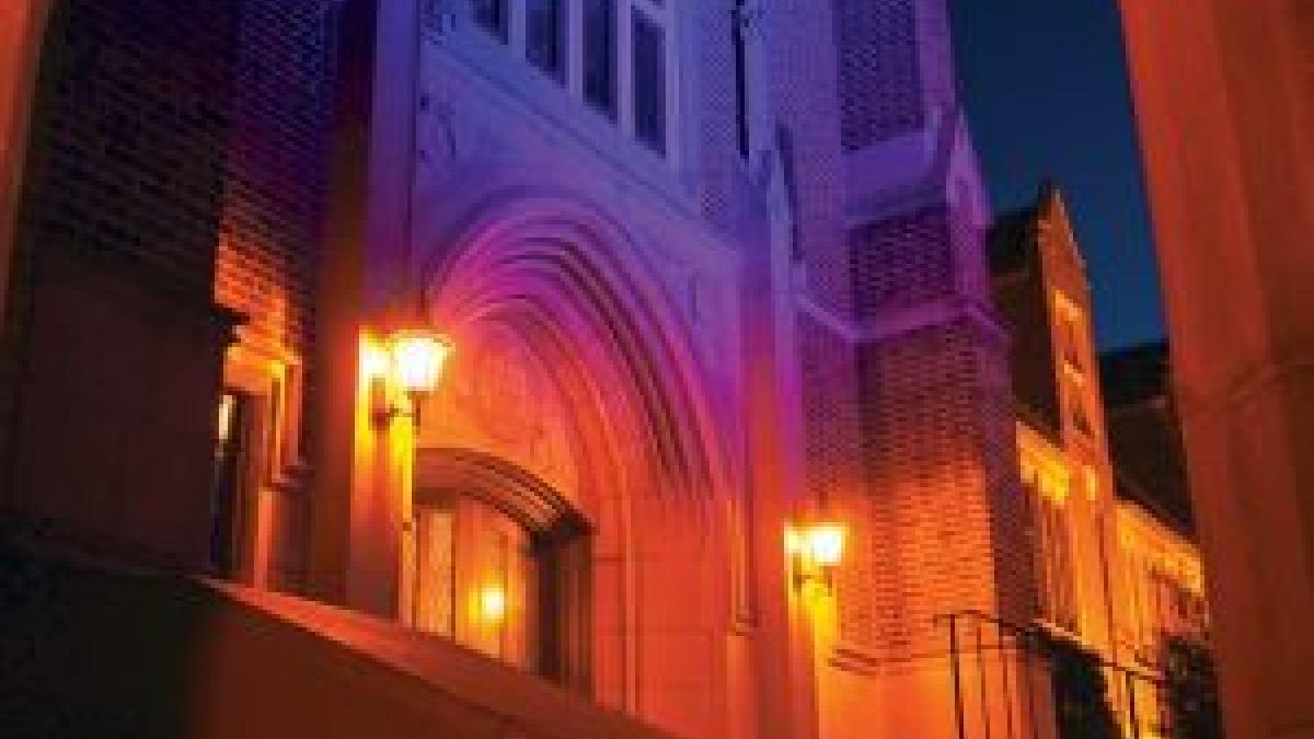 O'Neil Tower in blue for autism awareness