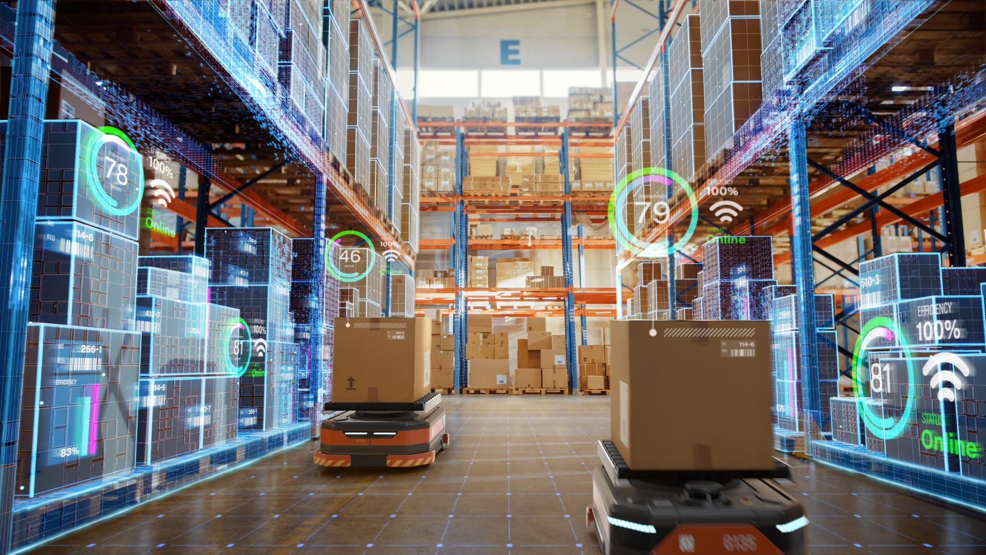 An image of a warehouse and artificial intelligence 