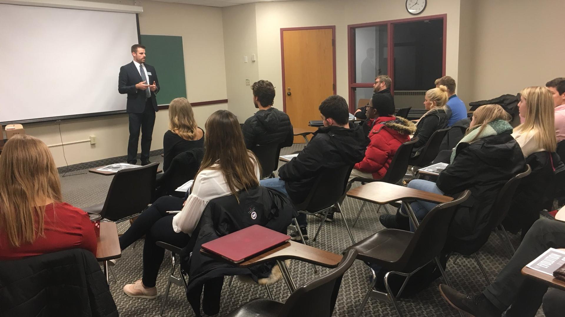 Business presentation in a classroom setting