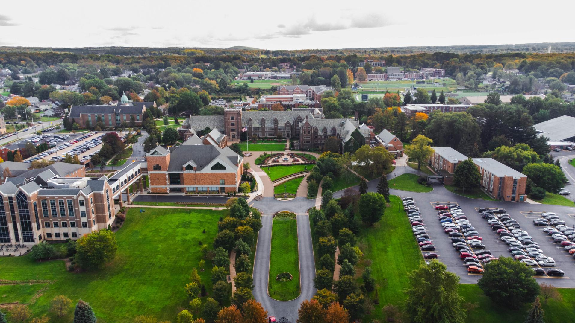 Aerial view of Mercyhurst University campus