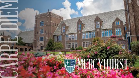 Old Main with Flowers and Carpe Diem text