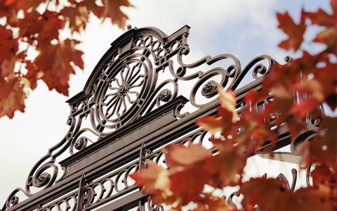 Close up of the gates on Mercyhurst campus