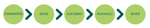 Visual Representation of Bias Reporting showing the steps as Confirmation, Intake, Assessment, Response, and Review.