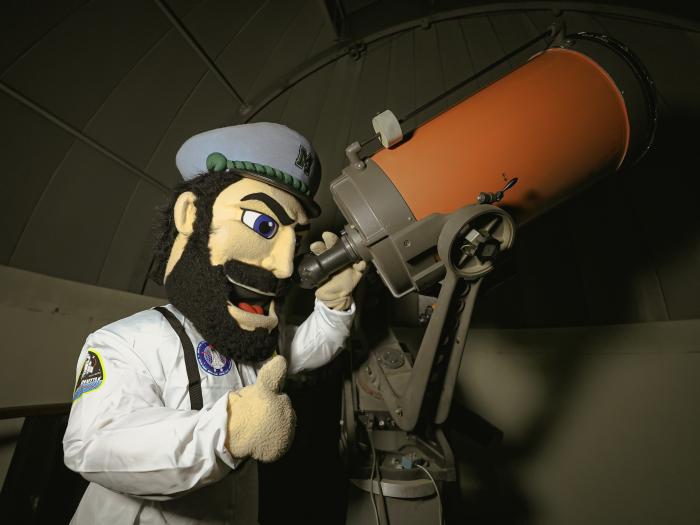 Luke the Laker with telescope