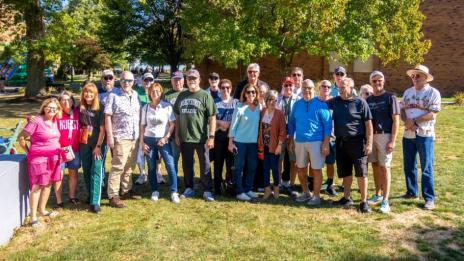 Classmates at Frank Barry Memorial Bench