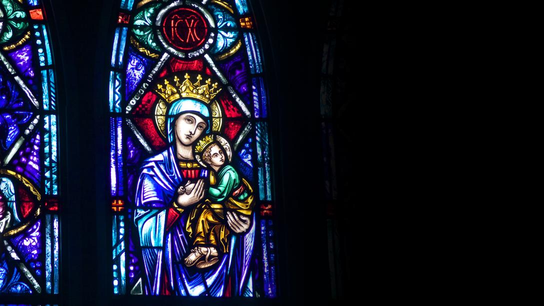 stained glass image in christ the king chapel