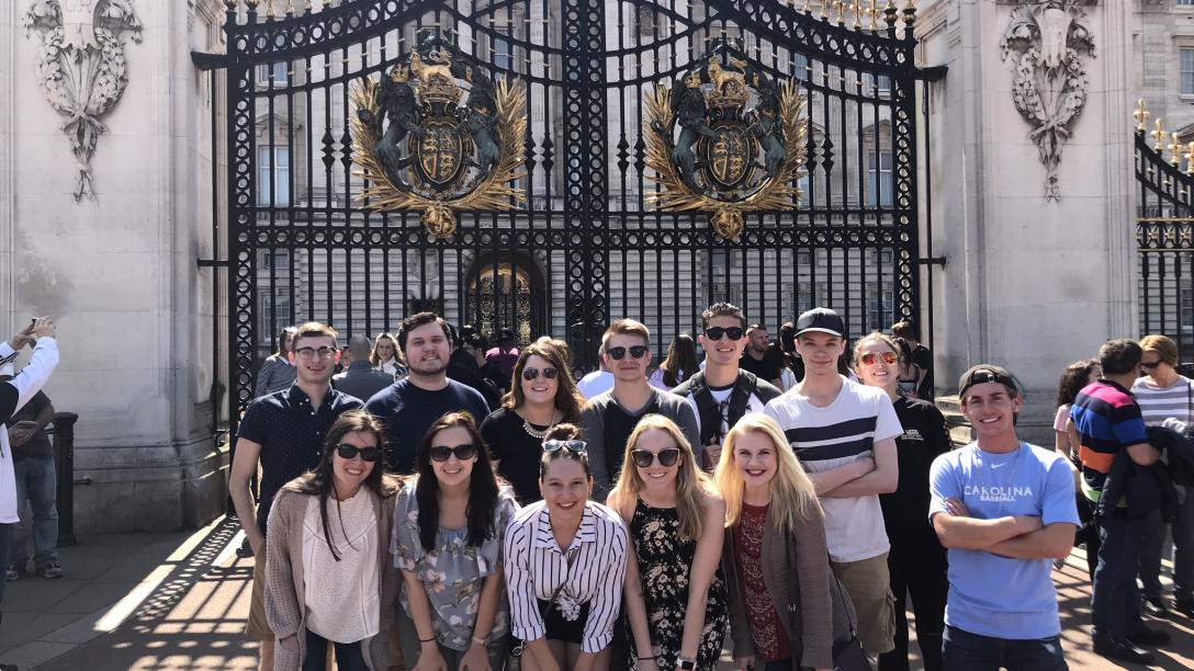 Criminal Justice students posing in front of landmark