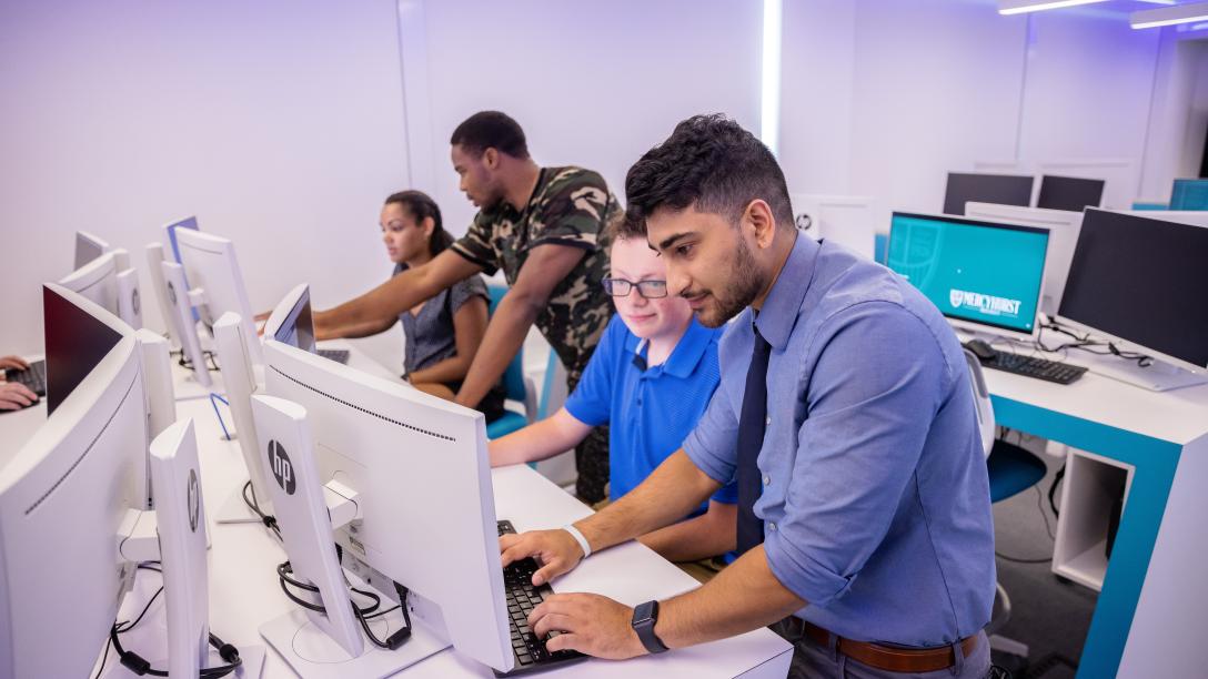 students working in cyber security lab
