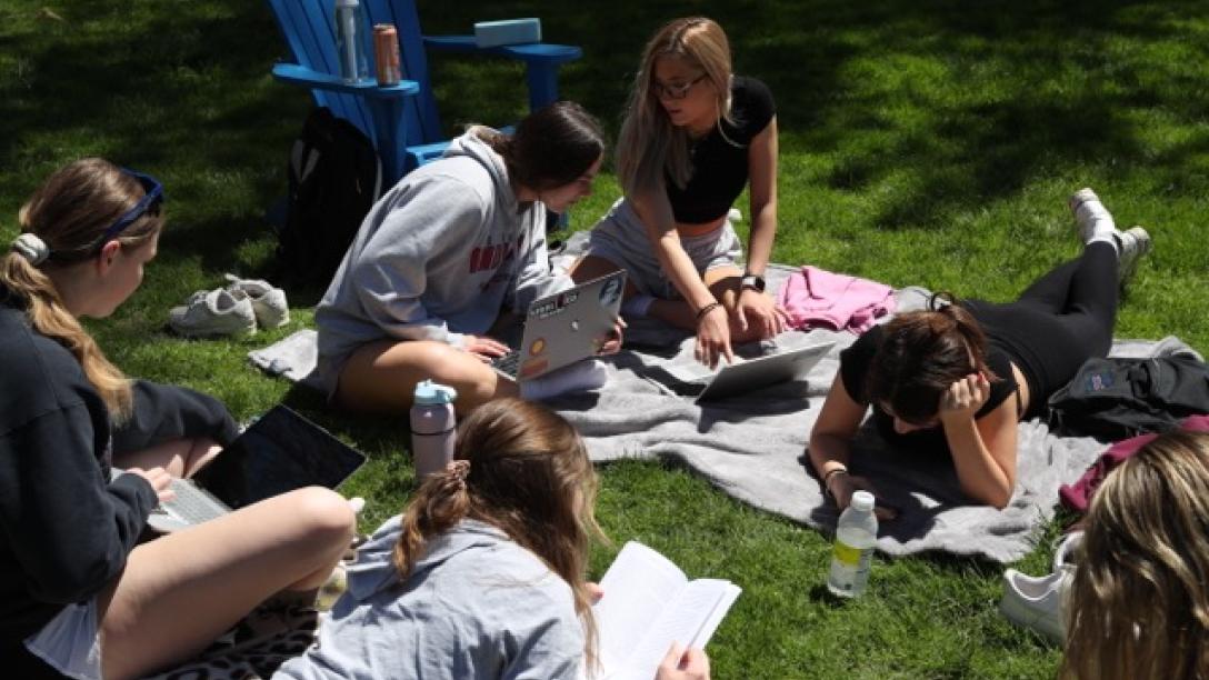 Students gathered on the lawn