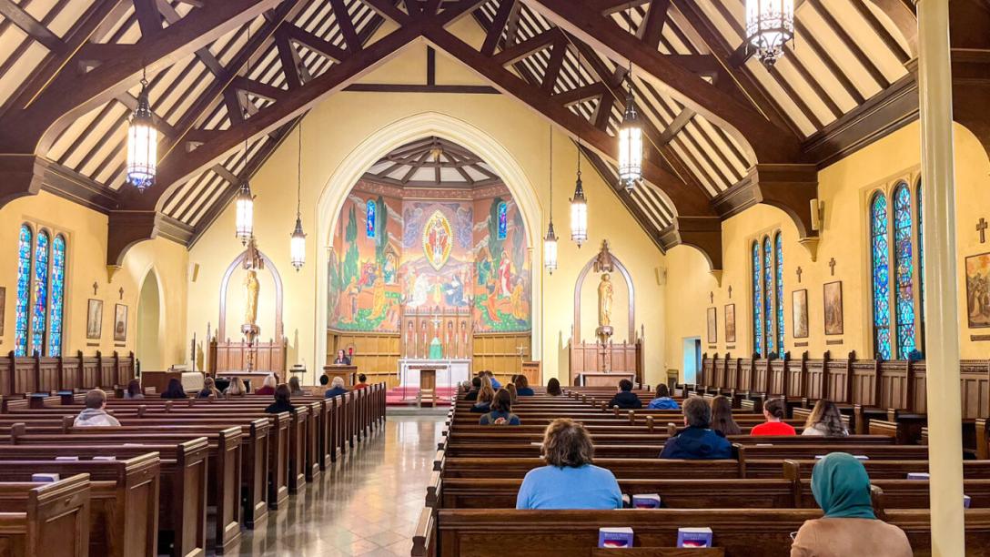 Students in the Christ the King Chapel