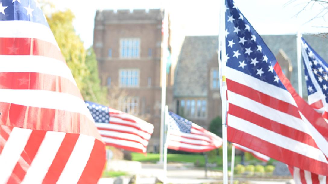 American flags at Mercyhurst