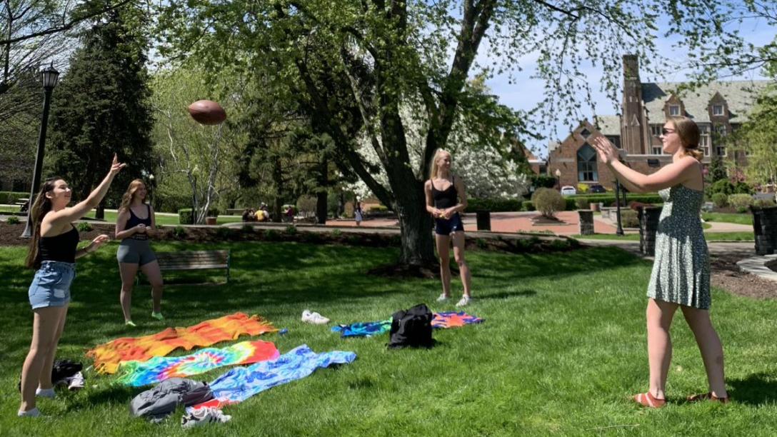 students playing catch