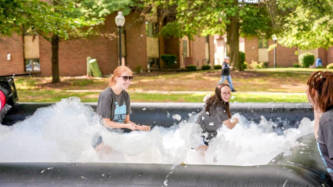 Students in foam pit on Hurst Day