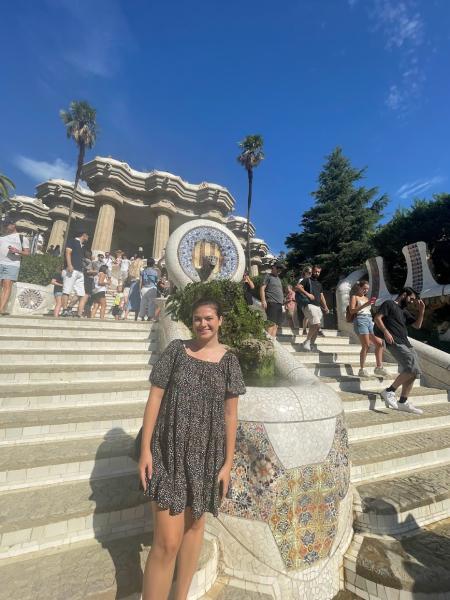 student on steps