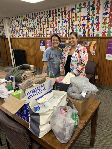 Student putting together care bags
